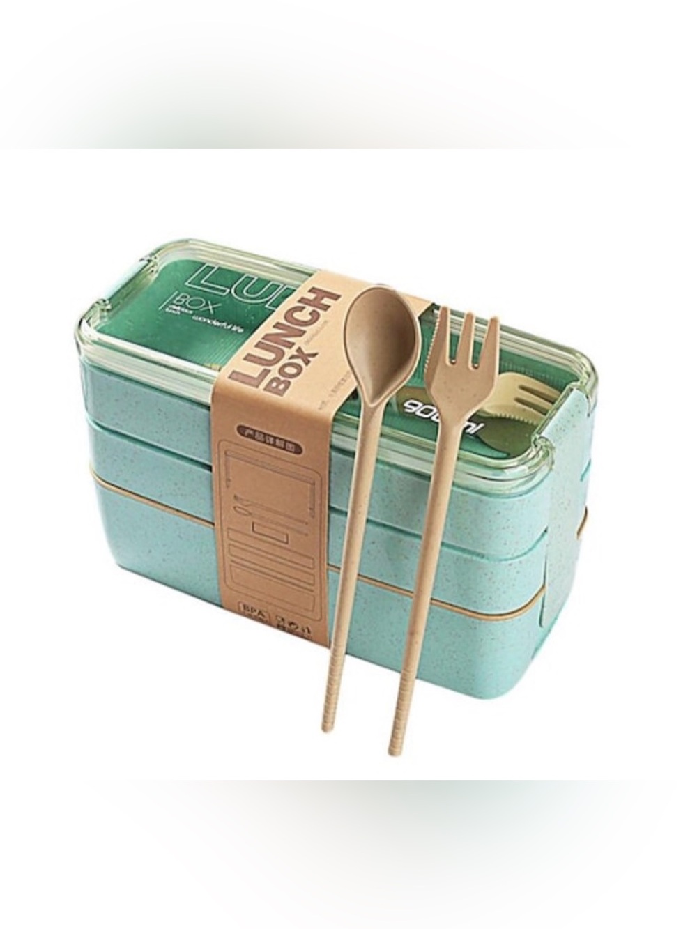 New Ice Green Stackable 900ml Lunch Box with Spoon Portable 3 Layer Bento